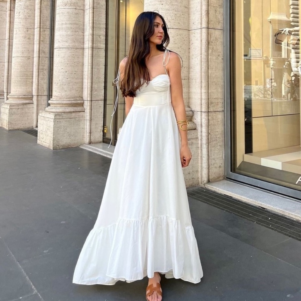 Zara ZW collection ruffled poplin white dress